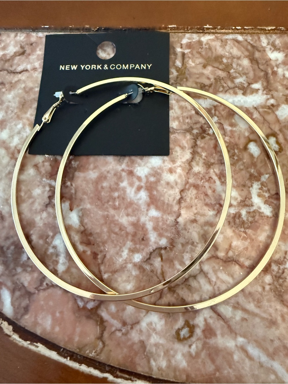 New York & Company Gold Oversized & LG thin  Hoop Earring Set-2 - Picture 7 of 9